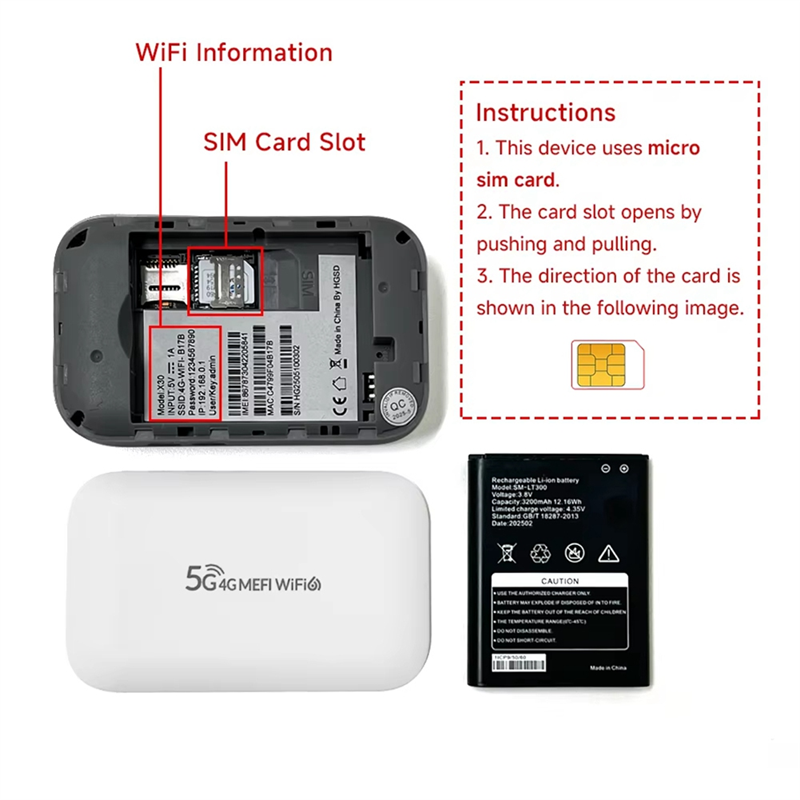 ABAC-Lte Router 4G SIM Modem 300Mbps Wifi6 Mifi 3000Mah Battery Mini Pocket 4G Wifi Hotspot Type-C Port Compatible With 5G SIM C