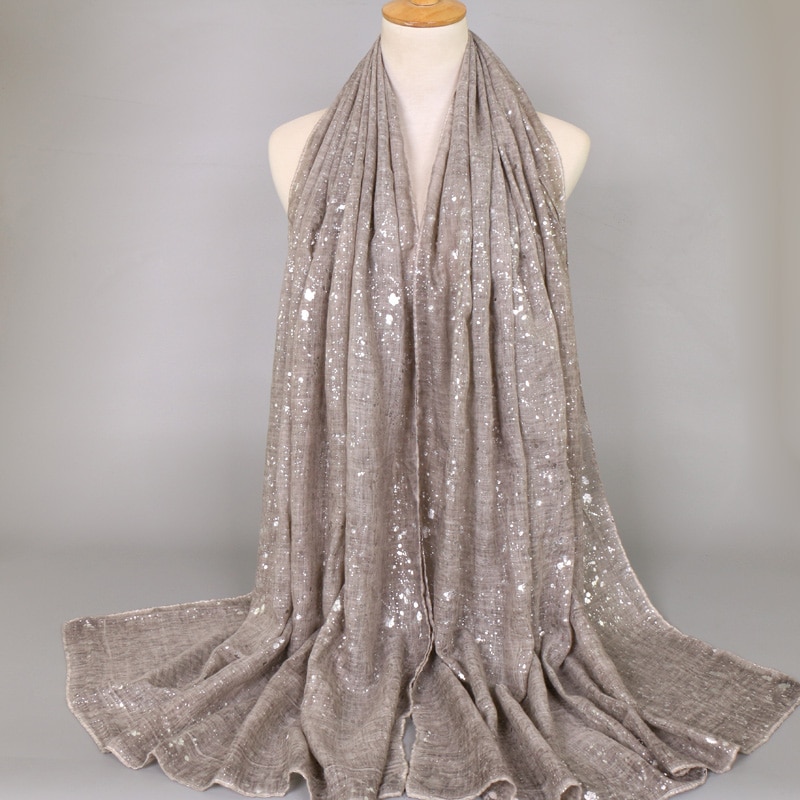 Damer almindelig shimmer sølv bomuld sjal tørklæde vinter bling zig zag oversize tyk wrap hijab muslim sjaal