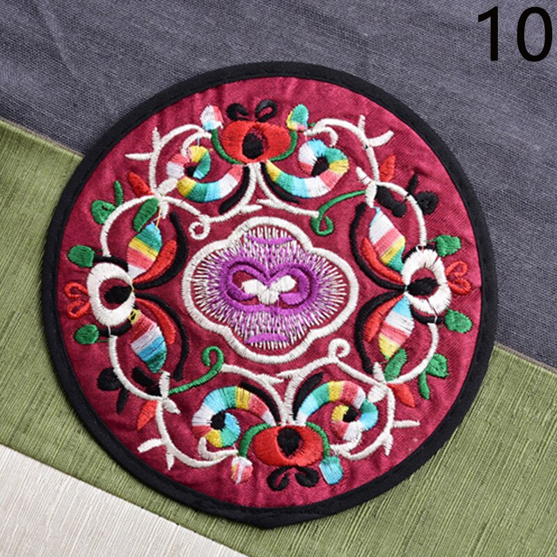 Vintage Etnische Bloemen Theekopje Mat Ronde Moderne Chinese Stof Geborduurde Onderzetters Thuis Duurzaam Isolatie Pads Cup Mat: 10
