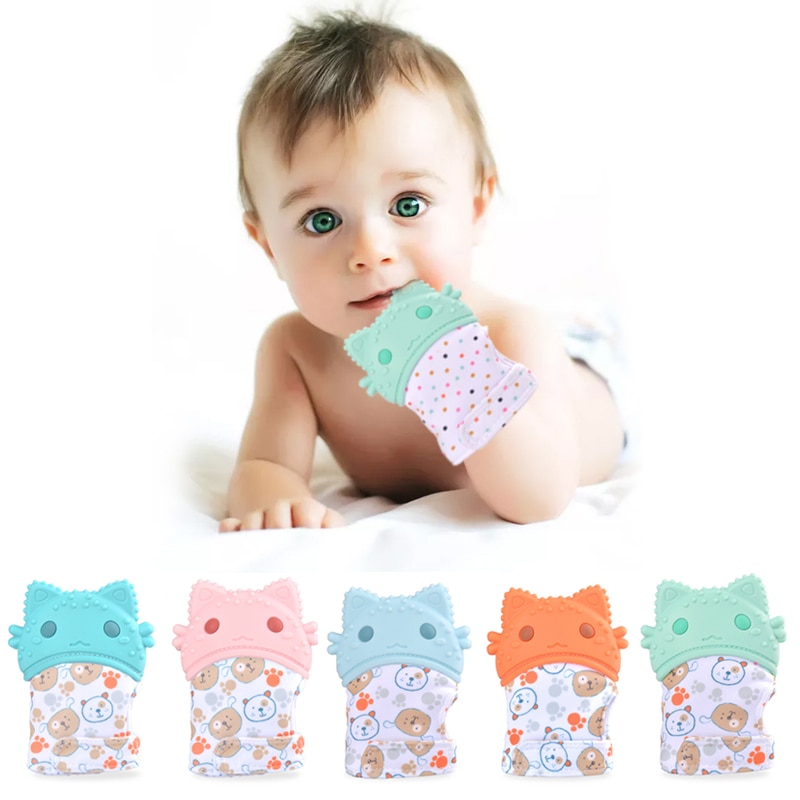Baby Silicone Mitts Teething Mitten Glove Sound Teether Newborn Chewable Nursing Mittens Teether Natural Stop Sucking Thumb Toy
