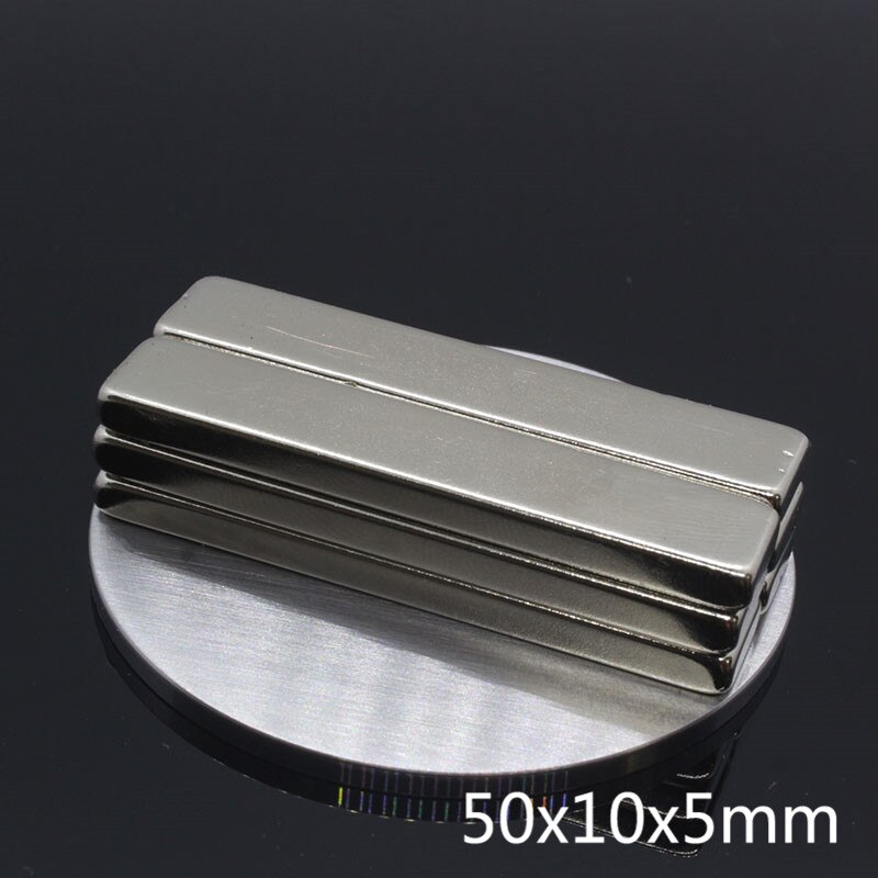 2 Stuks 50*10*5Mm Super Sterke Magnetische Magneten 50X10X5Mm cuboid Block Craft Krachtige Zeldzame Aarde Neodymium Magneet