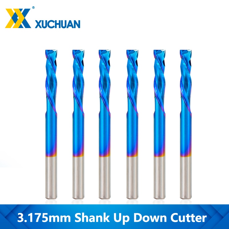 Up Down Cutter 2 Flute End Mill Nano Blue Coating 3.175mm Shank Spiral Router Bit For Compression Tool Tungsten Carbide Cutter