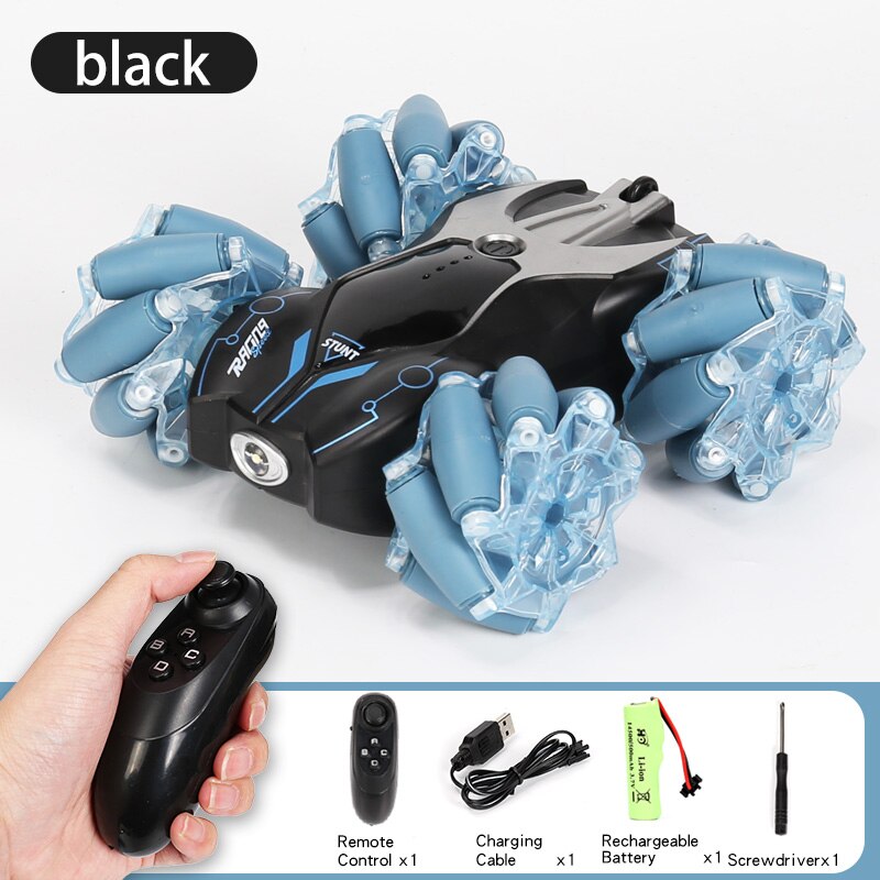 Pickwoo C16 Rc Stunt Auto 2.4Ghz 4WD 1:24 Drift Met Muziek Led Licht Afstandsbediening Crawler 360 Graden Flip rc Voertuig Speelgoed Model: black