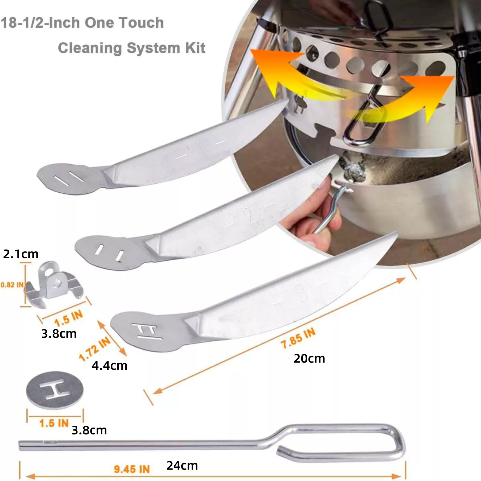 Kit de système de nettoyage à une touche pour gril de 18 à 1/2 pouces, 1 ensemble, pour Weber 90992 3618 7443 307443 Accessoire de gril à charbon de bois/grillets de bouilloire