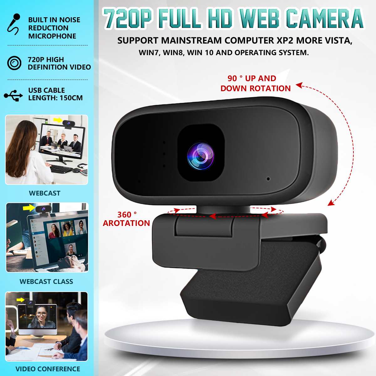 720P Webcam Usb Computer Camera Autofocus Webcam Ingebouwde Microfoon Gratis Driver Voor Live-uitzending Video chatten Meeting Onderwijs