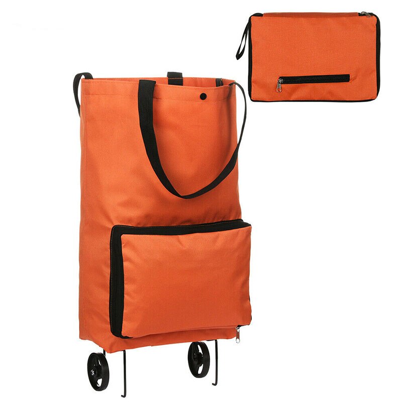 Portable Wheeled Bag High Capacity Supermarket Folding Shopping Bag Trolley Cart Handle Bag Casual Tote Bag Bolsos Sac A Main: Orange