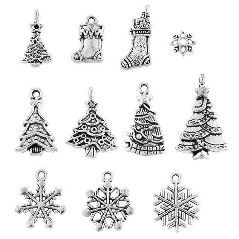 20Pcs Mixed Antiek Zilver Kerst Motief Metal Charms Hanger voor Armband Ketting Sieraden Maken Xmas Boom Decoraties