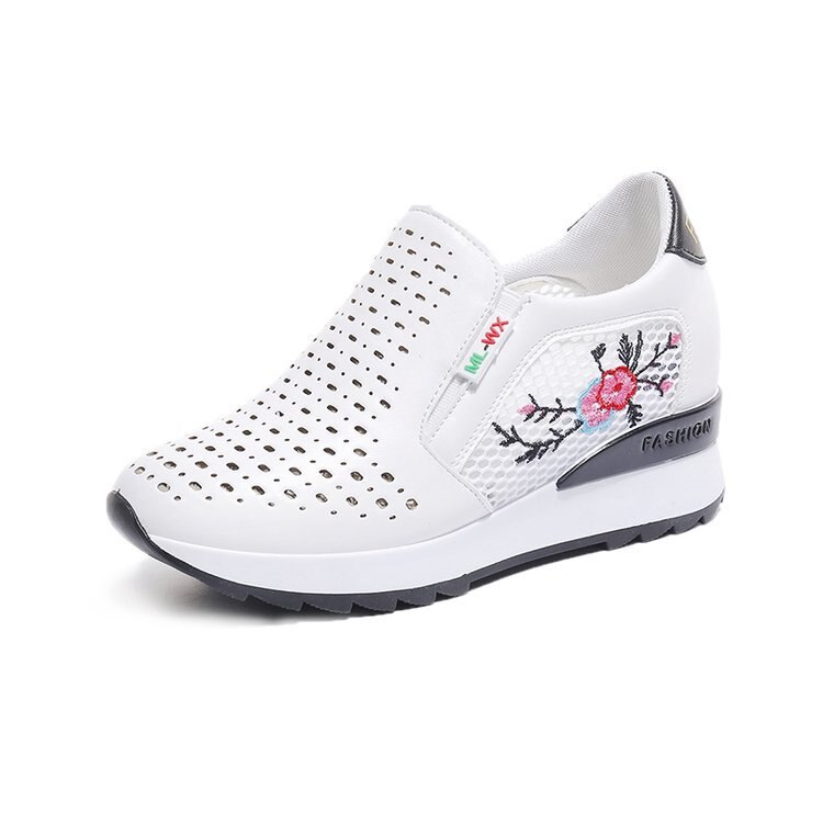 Kwiaty trampki na koturnie Femme białe trenerzy dla kobiet mokasyny damskie trampki platforma damskie letnie buty damskie buty na wysokim obcasie: white / 6.5