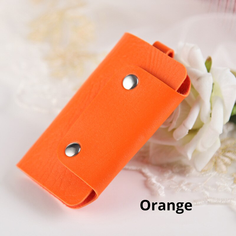 Leather Key Holder Candy Color Vertical Square Key Bag Mini Door Car Key Wallet Car Key Holder Keychain Pouch Ring Cover Holder: Orange