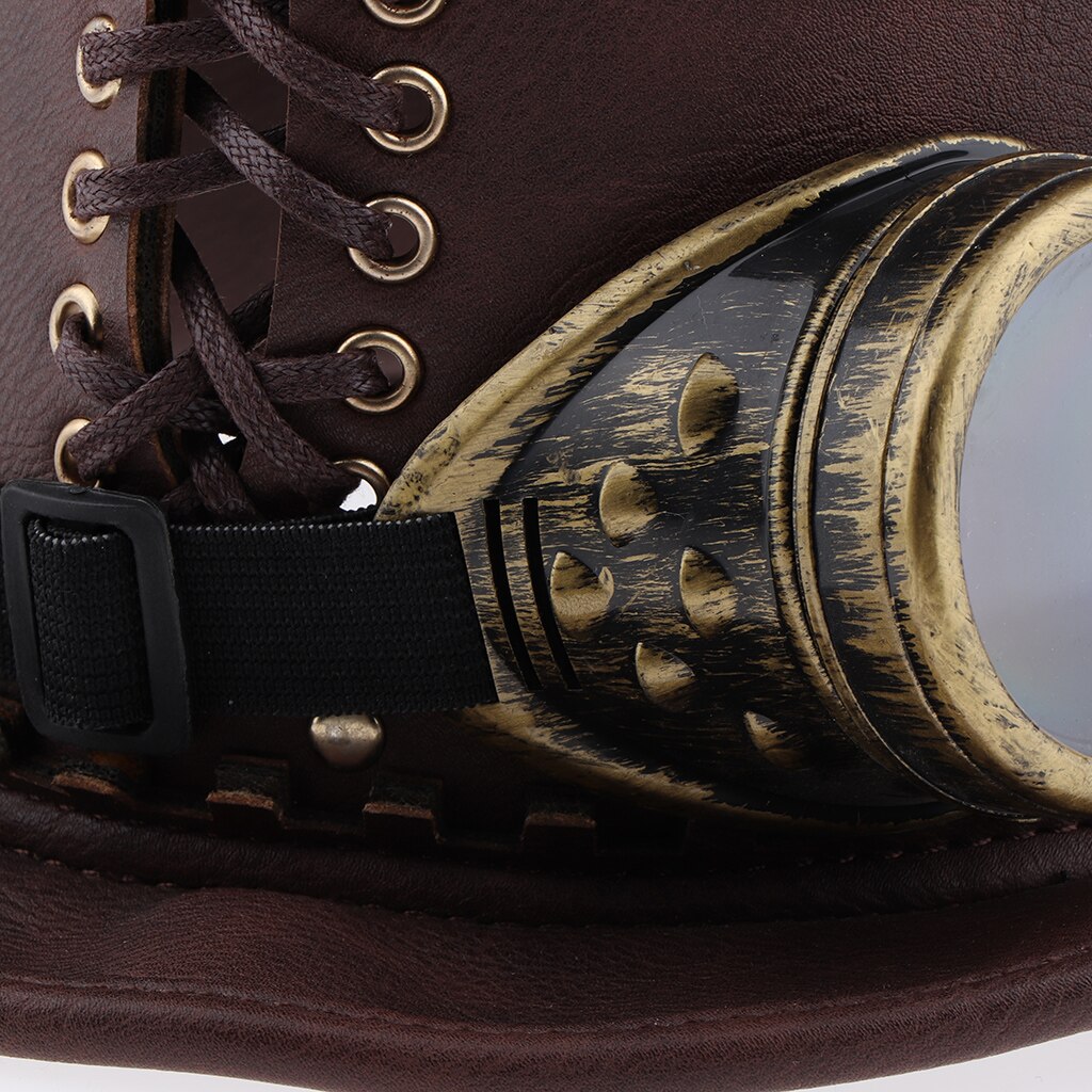 Adults Steampunk Gear Punk Flat Top Hat with Goggle Retro Victorian Fancy Dress Accessories