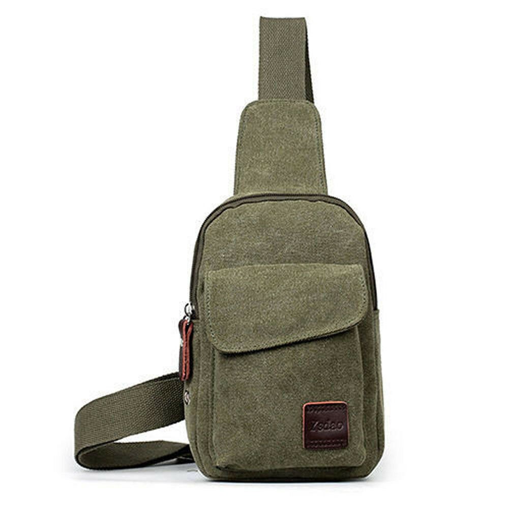 Unisex canvas heuptas heren reistas borsttas casual crossbody tassen outdoor canvas satchel schoudertas: Legergroen