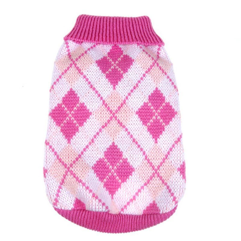 Winter Hond Trui Puppy Plaid Patroon Gebreide Coltrui Voor Voor Kleine Midden Hond Hond Kerst Decoratie Kleding: Pink / Xxl