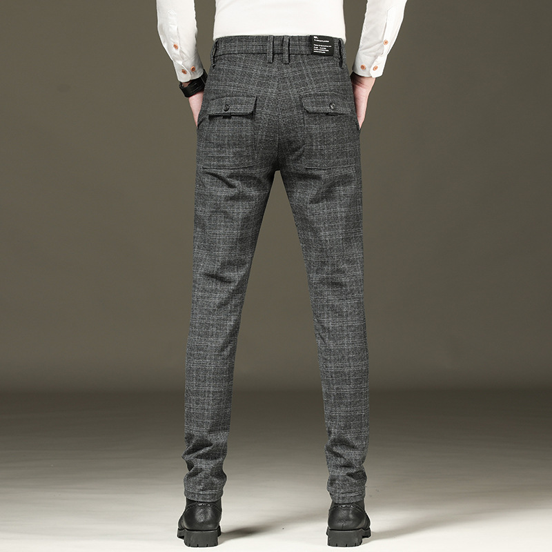 100% Plaid Pant Formal Wedding Mens Slim Fit Suit Pants Casual Brand Straight Dress Trousers