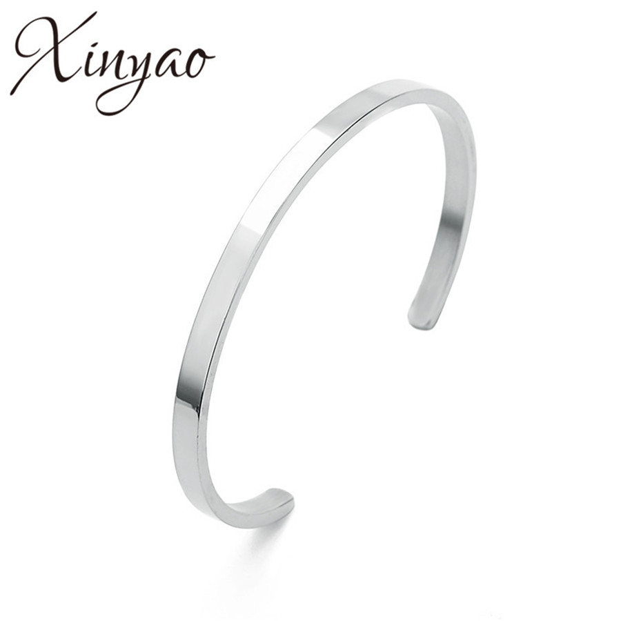 XINYAO 4mm 8mm Width Surface Blank Cuff Bracelet Bangles For Women Men Silver Color Stainless Steel Open Bangle Viking Jewelry: Steel 4mm Width