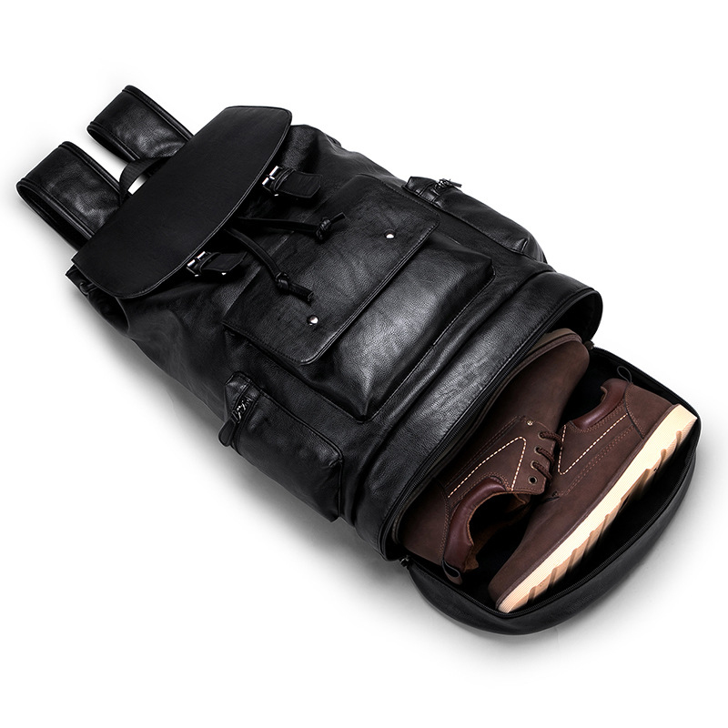 Preppy Style Men Backpack High capacity Backpack PU Leather Casual Travel SchoolBag PU leather Back Bag