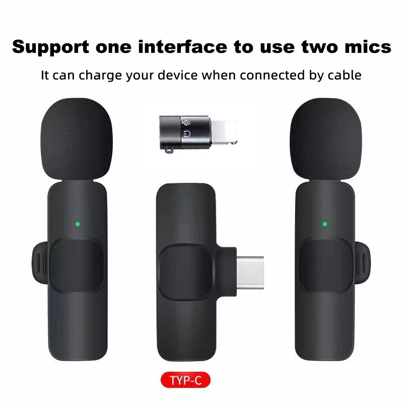 2- in- 1- funkmikrofon: lavalier-mikrofon mit rauschunterdrückung für audio- und videoaufnahmen, karaoke-mikrofon und facebook-aufnahmen: 2- in- 1- usb-c-anschluss