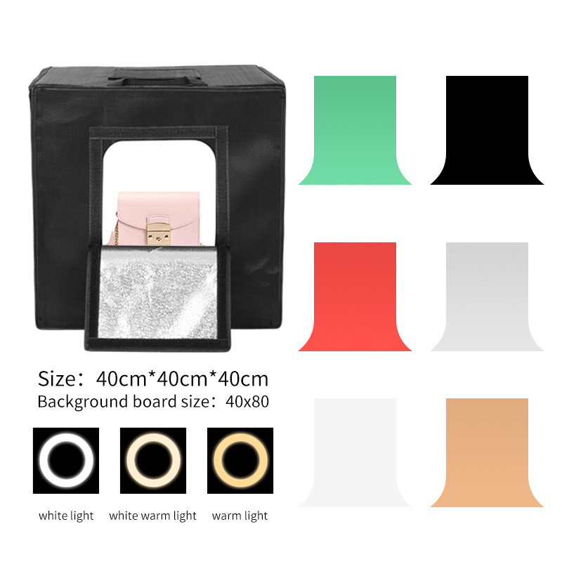 Fotografie Tisch Schießen Kasten Sanft Boxen Tragbare Faltbare Dimmbare Zelte Bausatz Foto Licht Studio Mit 5Stck Hintergrund Bord: Schwarz