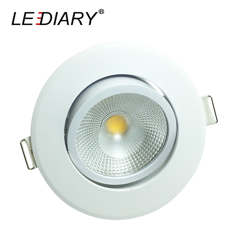 LEDIARY Round Recessed LED Ceiling Downlights 75mm Cut Hole COB Spot Lamp Real 5W 100V-240V Angle Adjustable Living Room Fixture
