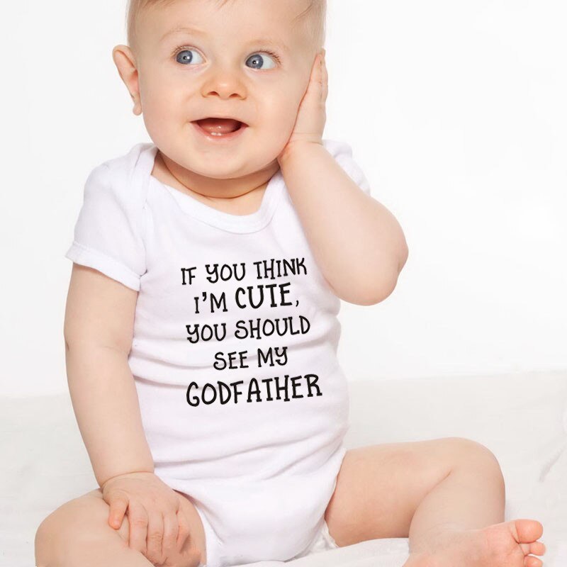 Pasgeboren Jongen Meisje Korte Mouw Brief Als Je Dat Ik Ben Leuk Moet Je Zien Mijn Godfather Romper Outfits Katoen baby Kleding