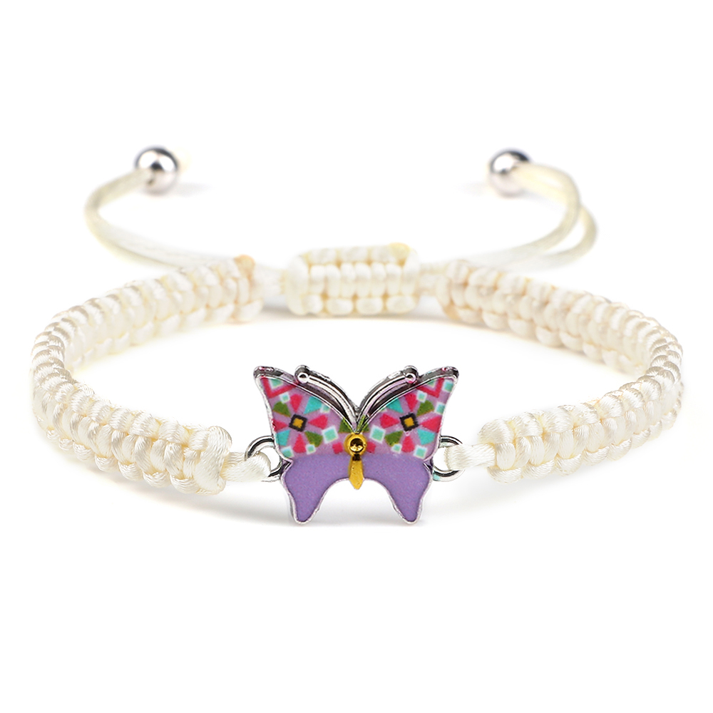 Handmade Braided String Bracelet For Women Blue Butterfly Pendant Adjustable Charm Bracelets&Bangles Girl Jewelry: Light Yellow Color