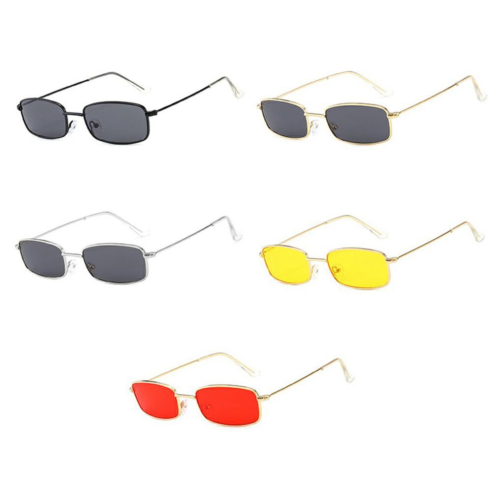 Small Retro Shades Rectangle Sunglasses Men Red Lens Metal Frame Clear Lens Driving Riding Sun Glasses For Women Unisex UV400