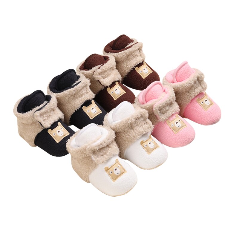 Babyjongens meisjes fleece laarsjes peuters cartoon warme katoenen schoenen met antislip onderkant