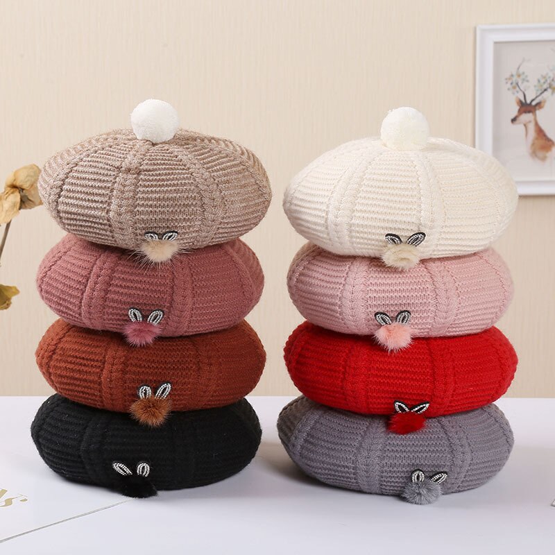 Dames hoeden en petten baret hoed muts dames herfst winter warme muts muts femme bontbal konijn wollen gebreide muts