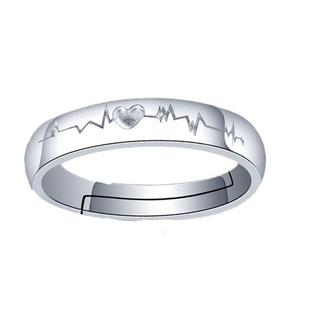 2 Stuks Paar Ring Paar Ring Belettering Zwart-wit Ecg Live Mond Een Paar Mannen En Vrouwen Koreaanse eenvoudige: silver