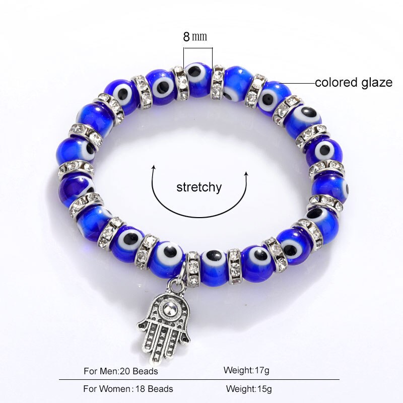 Mode Zilveren Kleur Evil Armband Blue Eye Armbanden Hamsa Hand Voor Vrouwen Bead Charm Armband Etnische Stijl Handgemaakte Sieraden