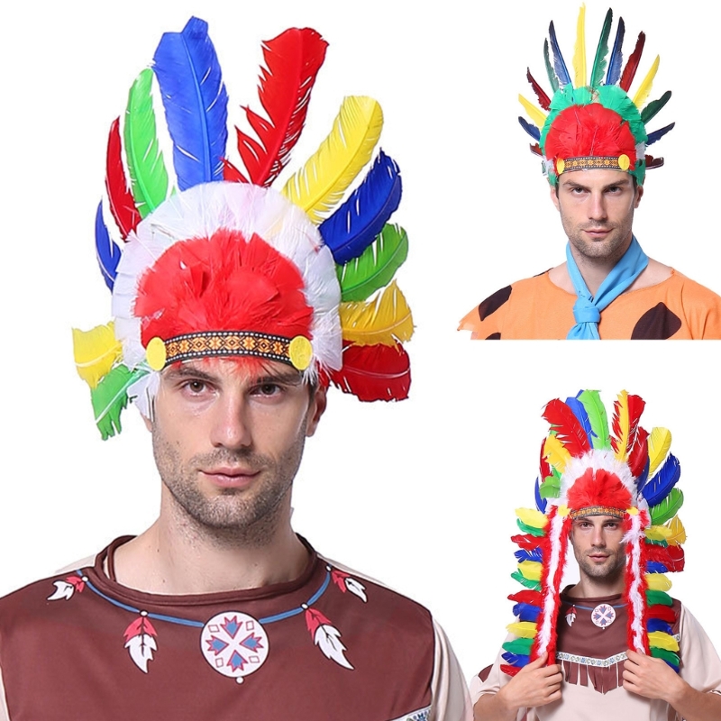 Native American Chief Headdress Indian Costume Feather Hair Dress Headpiece Headband Accessories for Adults and