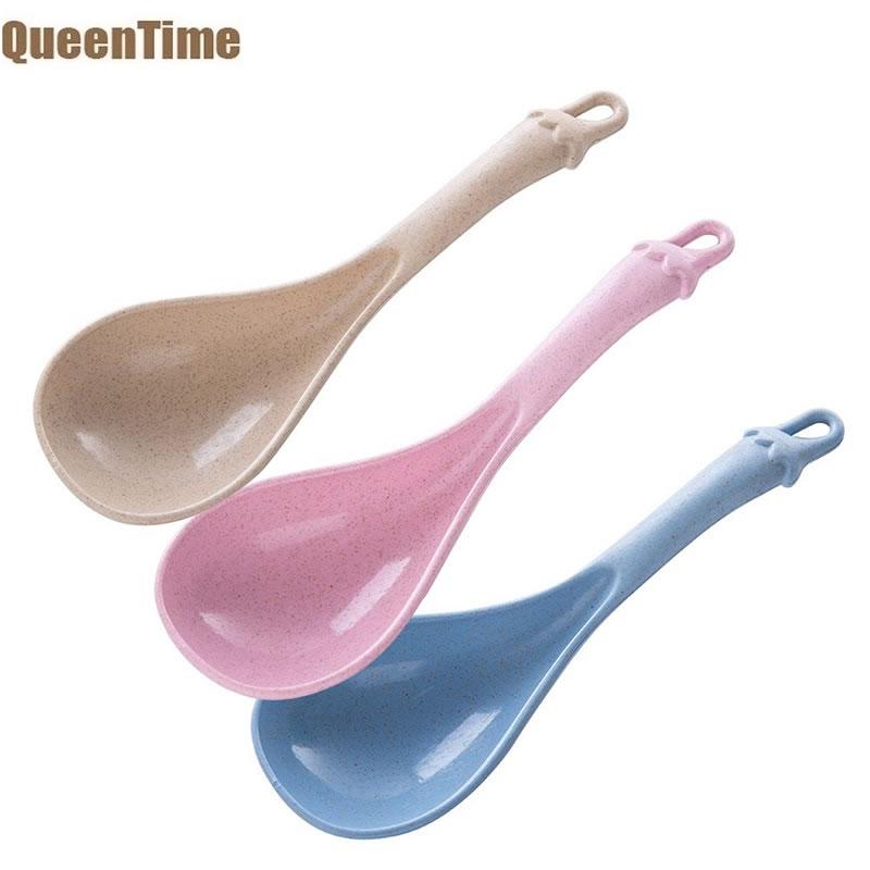 QueenTime Kunststoff Suppe Schöpfen Weizen Stroh Große Löffel Chinesische Suppe Löffel Mit Hängen See Blau Küche Pfannen Scoop Kochen Gerät