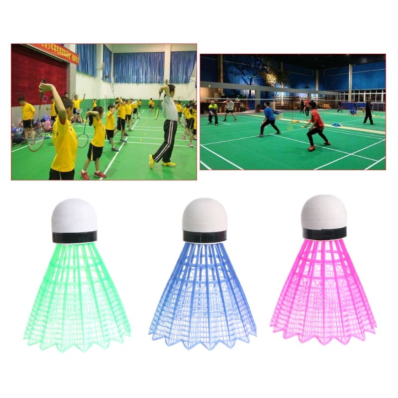 3 piezas LED brillantes para bádminton de plástico, volantes, bolas de iluminación de colores