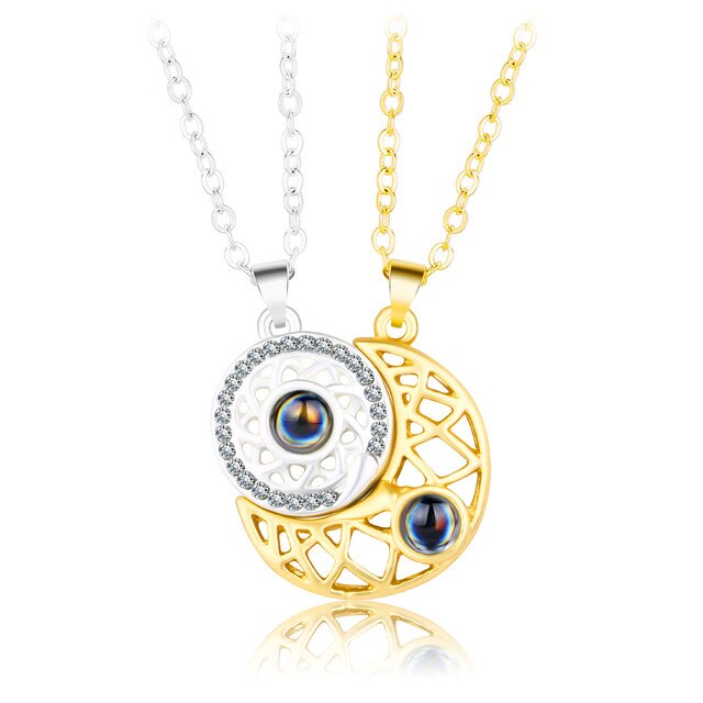 Collana coppia magnetica ti amo 100 lingue abbinate coppia collane collana pendente cuore per amico san valentino: Yellow