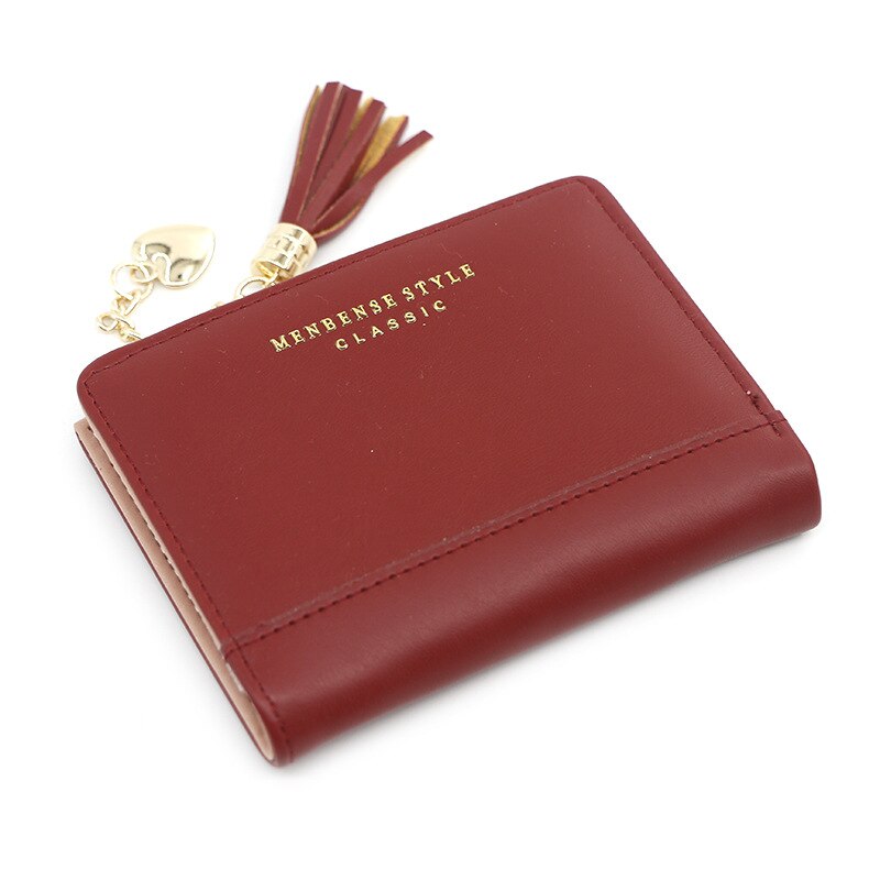 Kwastje Vrouwen Portemonnee Kleine Leuke Portemonnee Vrouwen Korte Lederen Vrouwen Portefeuilles Rits Hart Portemonnees Portefeuillesubsidies Vrouwelijke Portemonnee Clutch: Red