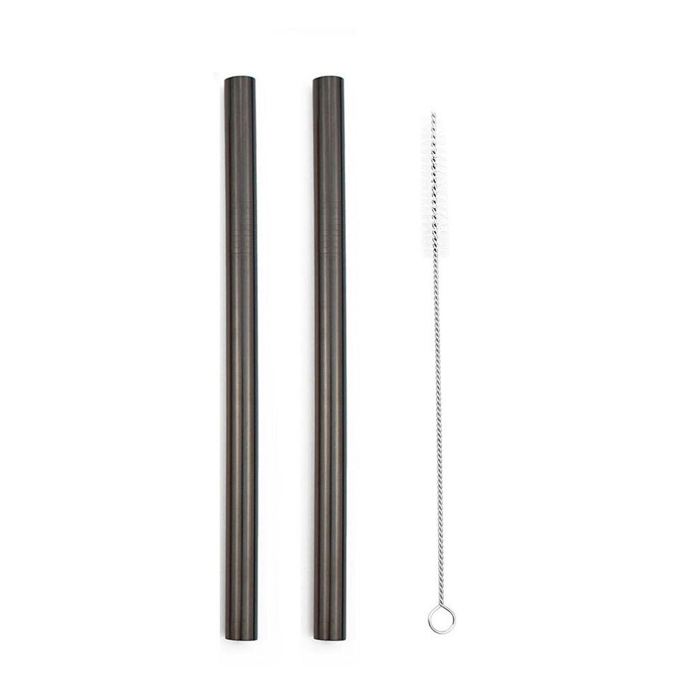 2 stücke Wiederverwendbare Breiten Metall Trinkhalme 12mm Gerade Getränke Stroh mit Reinigung Pinsel Trinken Perle Milchshake blasiert Tee stroh: Schwarz eben