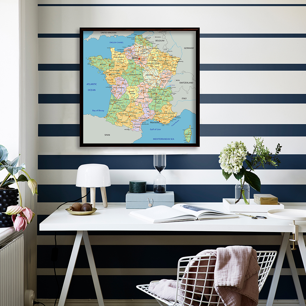 90*90cm The France Political and Transportation Map In French Non-woven Canvas Painting Wall Poster Home Decor School Supplies