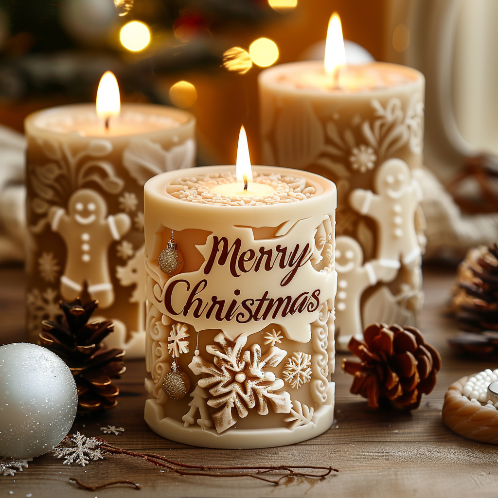 Stampo in silicone per candela cilindrica in rilievo di Babbo Natale, zucchero a bastone, stampi in gesso in resina cilindrica in rilievo di Babbo Natale, regalo di Natale