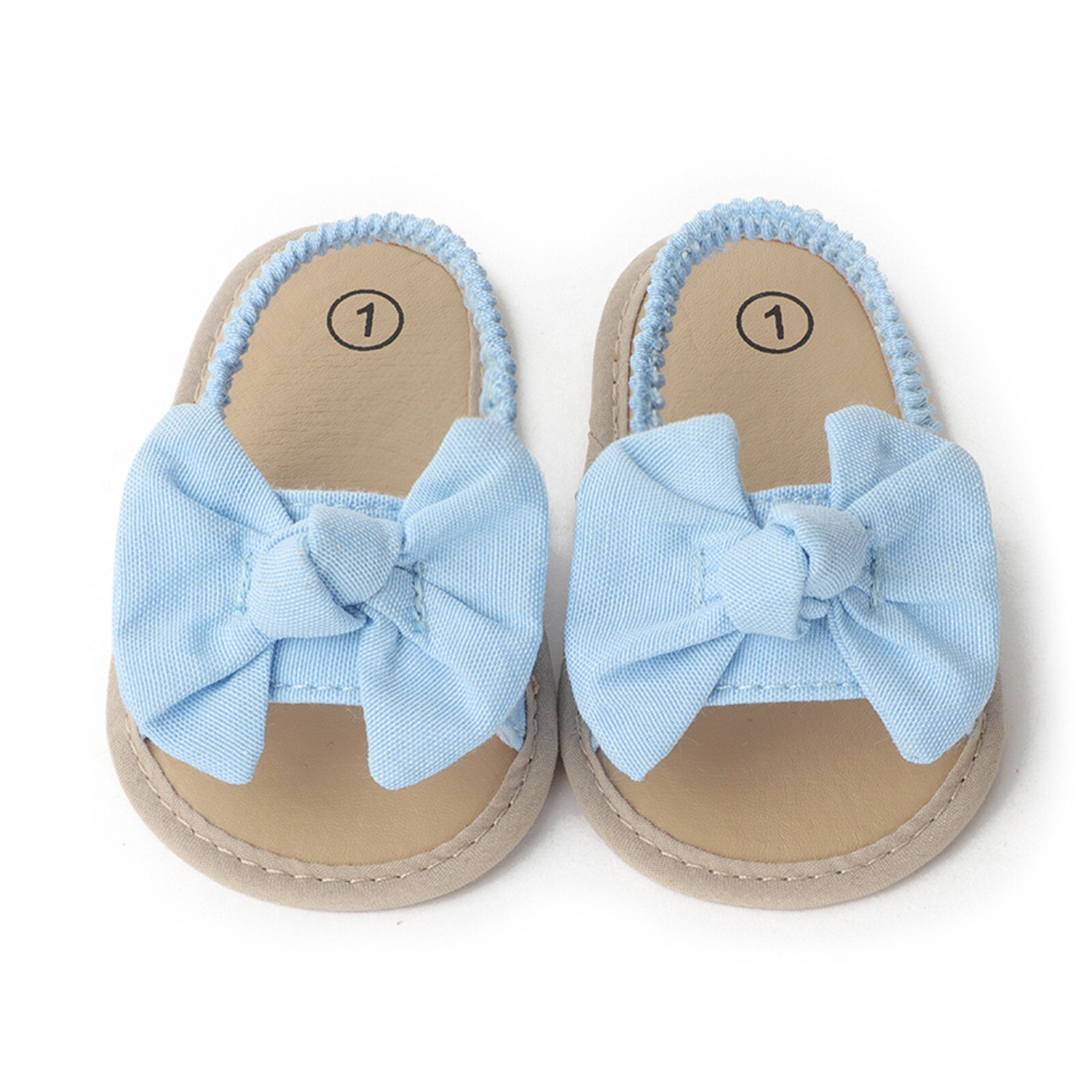 Baby Meisjes Boog Knoop Sandalen Leuke Zomer Zachte Zool Platte Prinses Schoenen Effen Boog Strand Schoenen Baby Non-slip Babyschoenen: Blauw / 9-18 Months