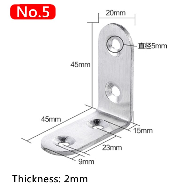 10 stk møbler vinkel jern hardware beslag syv størrelse rustfrit stål vinkel hjørne beslag fastgørelseselementer beskytter: 45 x 45 x 20mm