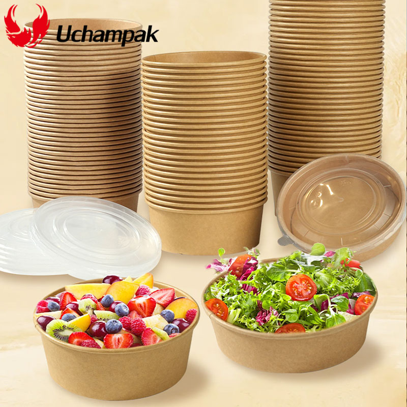 Cuencos de papel Kraft desechables, fiambrera Bento para llevar, cajas de comida con tapas, sopa, fideos, ensalada, contenedor de alimentos desechable, 25 uds.