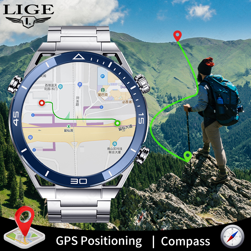 LIGE Nowy sprytny zegarek mężczyźni GPS Bluetooth połączenie sport tryby naganiacz zwierza kompas muzyka niestandardowa bransoletka tarcza biznesowa Smartwatch mężczyźni + skrzynka