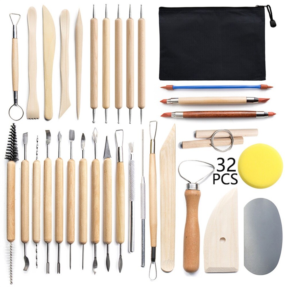 D&amp;D Pottery Clay Sculpting Tools Pottery Carving Tool Kit with Carrying Case Bag for Beginners Professionals Pottery Modeling: 32pcs set1