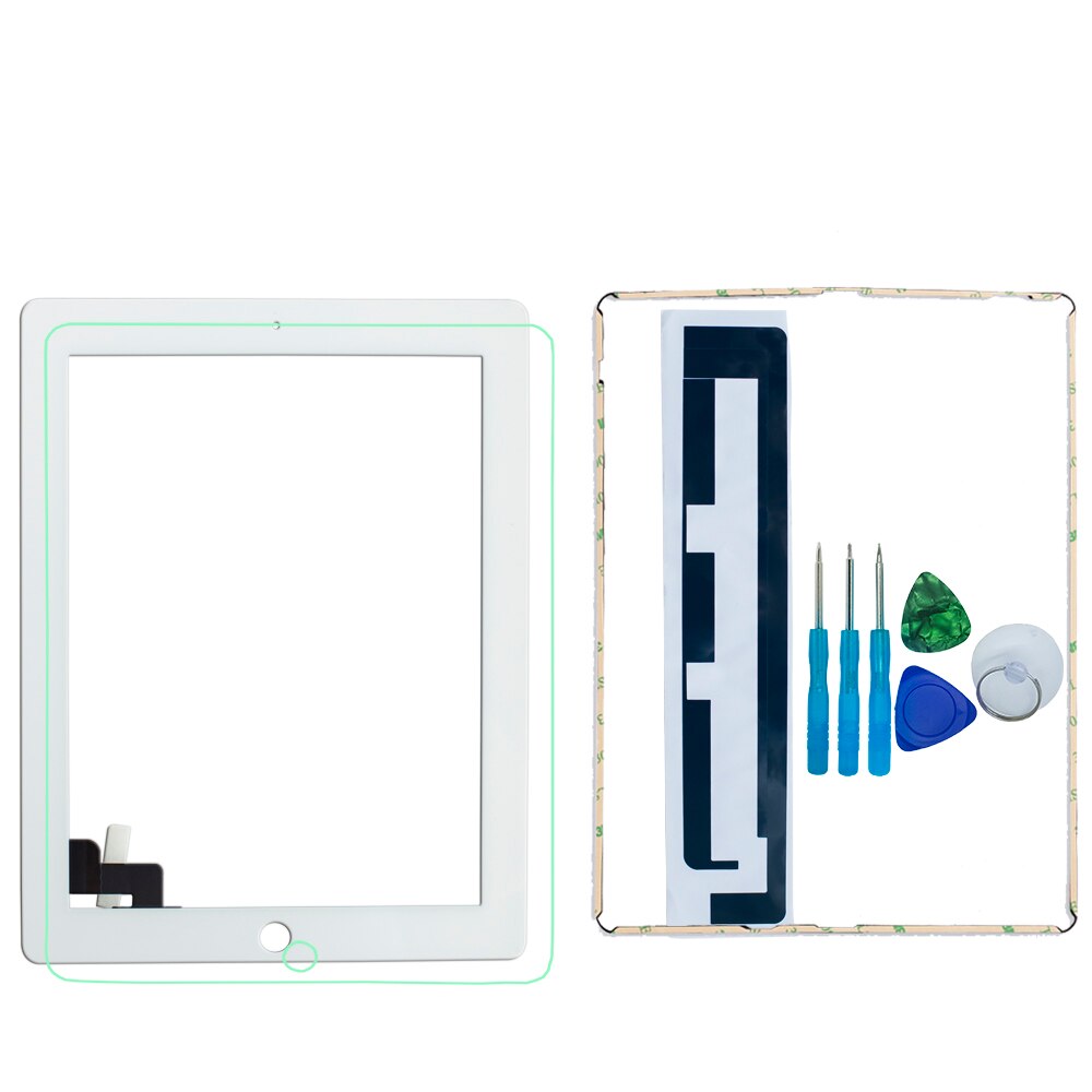 100% Voor Ipad 2 A1395 A1396 A1397 Touch Screen Digitizer Sensor Glas Panel Met Midden Frame + Adhesivetools + gehard Glas +: white no home button