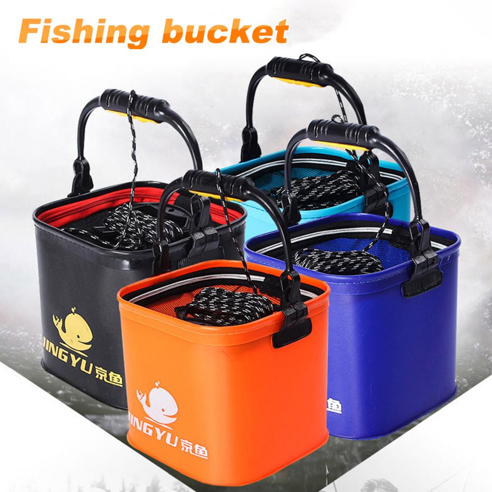 Cubo de pesca multiusos, Cubo de pesca Plegable, portátil, grueso, multifuncional, contenedor de cebo vivo para peces