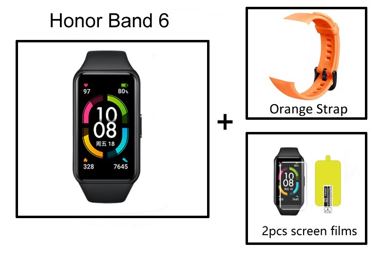 Original Honor Band 6 Smart Bracelet 1.47 Inch Swimming Waterproof Bluetooth Fitness Heart Rate Monitoring Music Calling: add Orange Strap