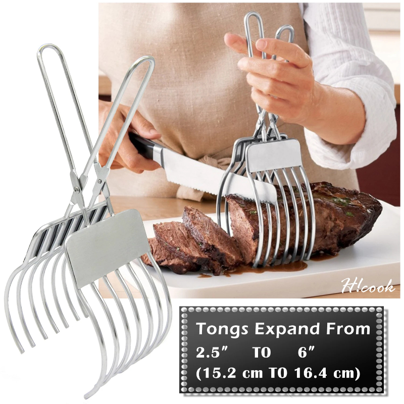 Herramientas de cocina, pinzas para cortar carne asada de acero inoxidable, pinzas para cortar carne, pan, soporte para alimentos para cortar verduras y frutas