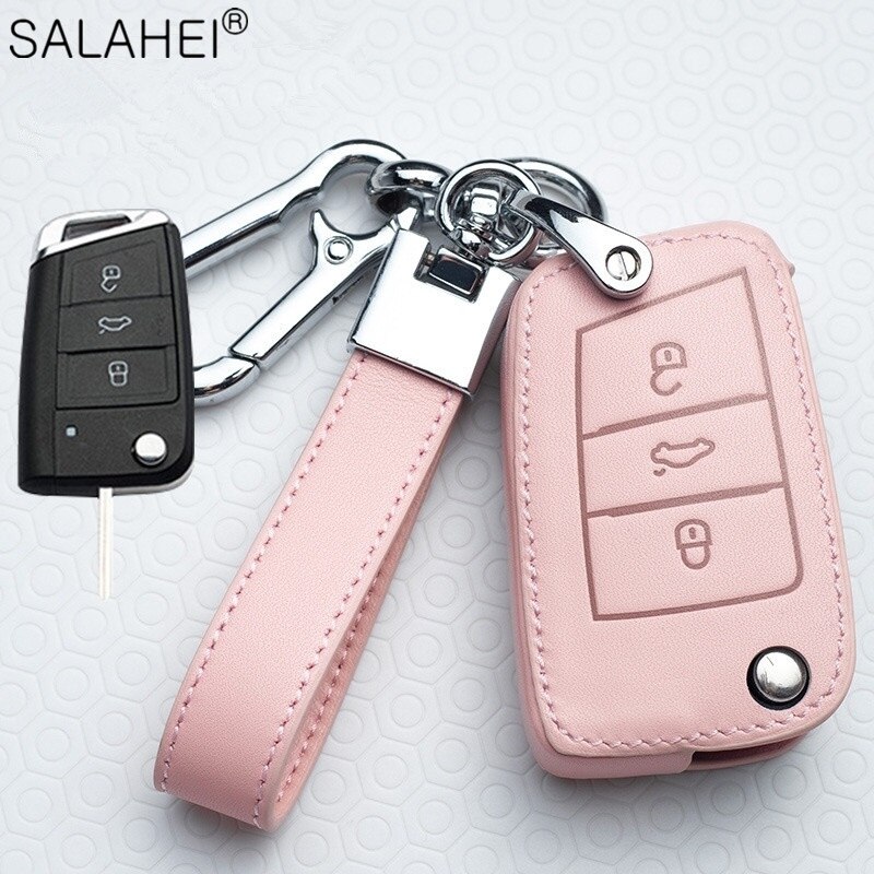 Læder bilnøgle etui fuld beskyttelse til volkswagen vw jetta golf 7 mk7 seat ibiza leon  fr2 altea aztec polo passat tiguan