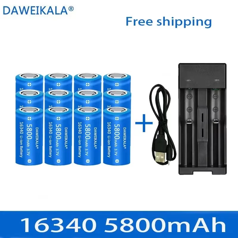 5800mAh rechargeable 3.7V Li-ion 16340 batteries CR123A battery for LED flashlight wall charger, travel for 16340 CR123A battery: SKY BLUE