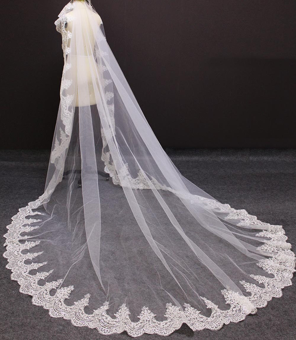 Sparkling Sequin Kant Bruiloft Sluier Zonder Kam Cover Gezicht 3 Meter Mantilla Bruidssluier Kathedraal Lange Bruid Accessoires