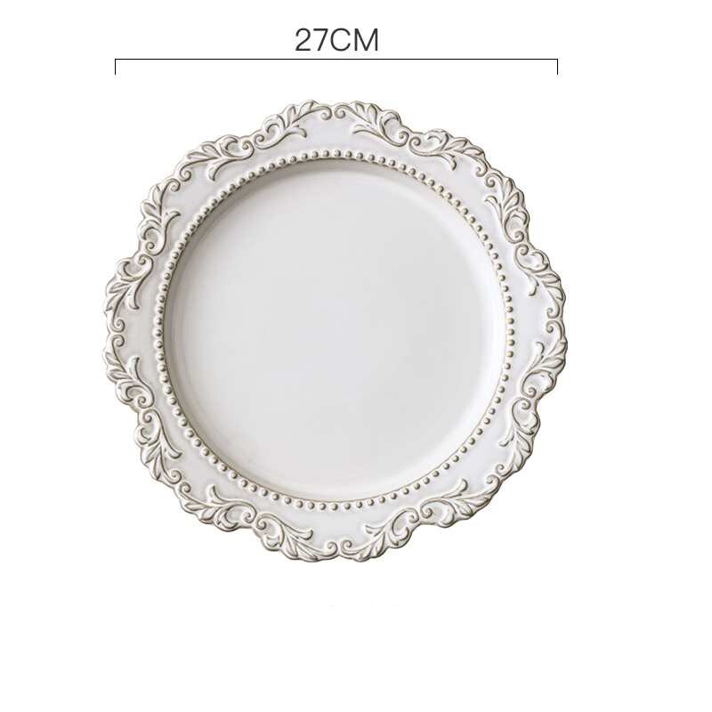 French Royal Crown Embossed Ceramic Dessert Cake Steak Plate Art Crokery Dinnerware Oval Soup Fish PLate 10/12 Inch: 10.6inch plate